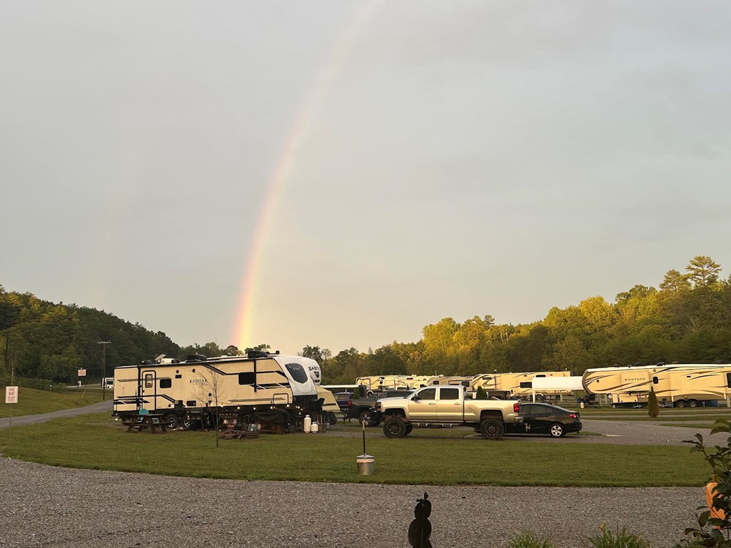 Evening rainbow at Tellico Plains/Cherokee NF KOA Holiday. RVs in foreground.